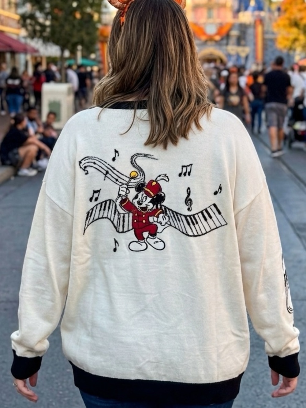 Boxlunch Disney 100 Musical Characters Cream and Black Embroidery Cardigan - Picture 2 of 11